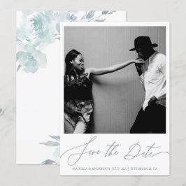 Delicate Blauwe Bloemen Kalligrafie Foto Save The Date