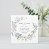 Delicate Blauwe Bloemen Krans Baby shower Uitnodig Kaart (Staand voorkant)