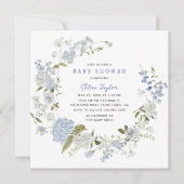 Delicate Blauwe Bloemen Krans Baby shower Uitnodig Kaart (Voorkant)