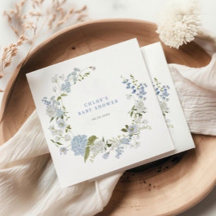 Delicate Blauwe Bloemen Krans Baby shower Uitnodig Servet