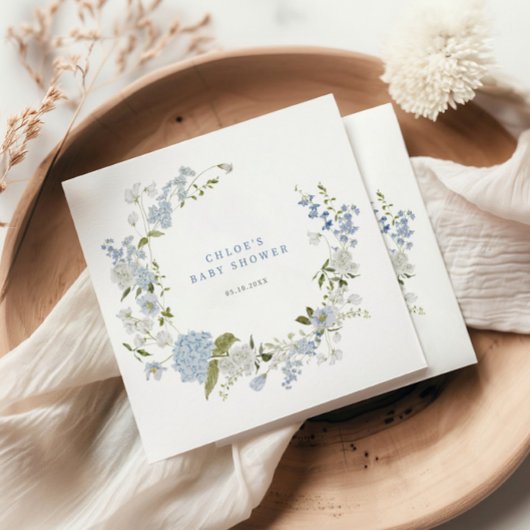 Delicate Blauwe Bloemen Krans Baby shower Uitnodig Servet