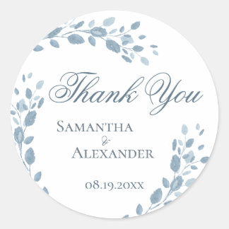 Delicate Blauwe Bloemen Krans Bruiloft Dank u Ronde Sticker