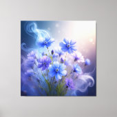 Delicate blauwe bloemen met etherische mist canvas afdruk (Voorkant)