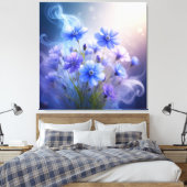 Delicate blauwe bloemen met etherische mist canvas afdruk (Insitu (Slaapkamer))
