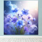 Delicate blauwe bloemen met etherische mist canvas afdruk (Insitu (Houten vloer))