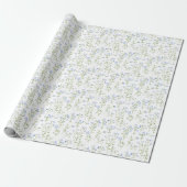 Delicate Blauwe Bloemen op Wit Cadeaupapier (Uitgerold)