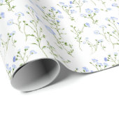 Delicate Blauwe Bloemen op Wit Cadeaupapier (Rol Hoek)