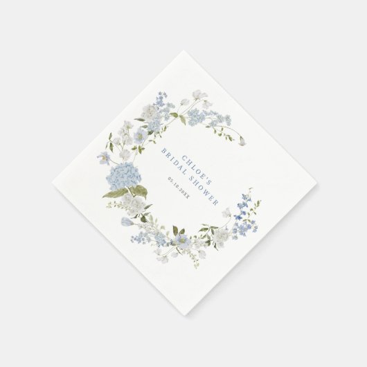 Delicate Blauwe Bloemenkrans Bruidsdouche Servet (Hoek)