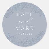 Delicate Blauwe Bloemige Bruiloft Ronde Sticker (Voorkant)
