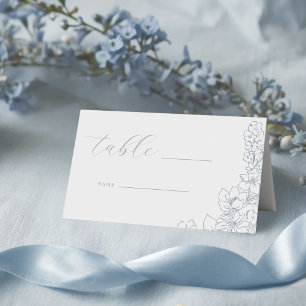 Delicate Blauwe Bloemige Bruiloft Tafel Plaatskaartje