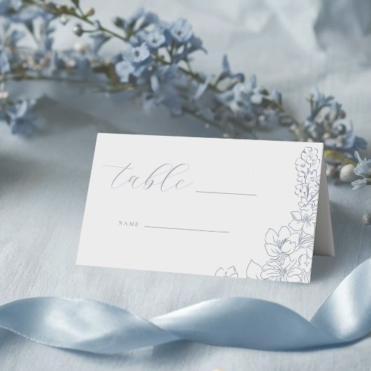 Delicate Blauwe Bloemige Bruiloft Tafel Plaatskaartje