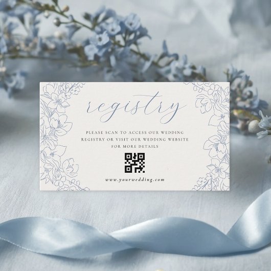 Delicate Blauwe Bloemige Huwelijkscadeau Registrat Informatiekaartje