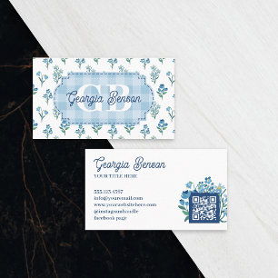 Delicate Blauwe Bloemige Monogram Cottagecore Visitekaartje