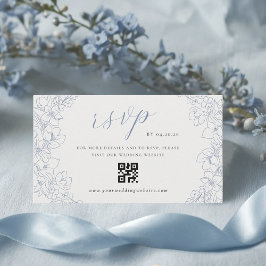 Delicate blauwe bloemige trouw-QR-code RSVP Informatiekaartje