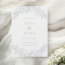 Delicate Blauwe Bloemige Trouw Save the Date
