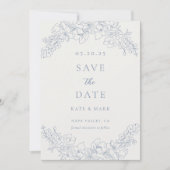 Delicate Blauwe Bloemige Trouw Save the Date (Voorkant)