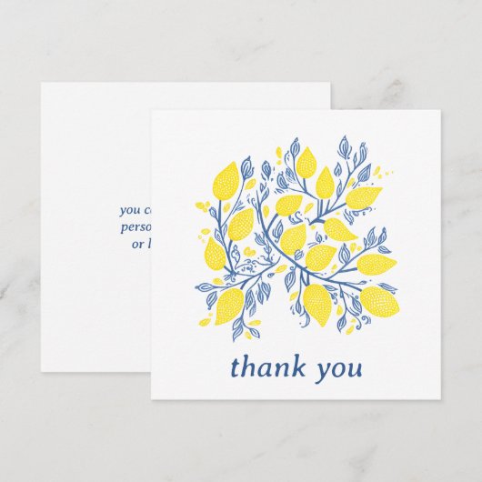 delicate blauwe en gele citroenwijnstokken bedankkaart (Voorkant / Achterkant)