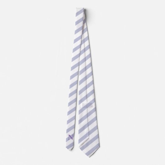 Delicate blauwe strepen lavendelmonogram stropdas (Achterkant)