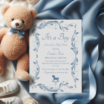 Delicate Blauwe Vintage Bloemen Jongens Baby Showe