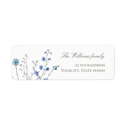 delicate blauwe wilde bloemen Terug Adres Etiket (Voorkant)