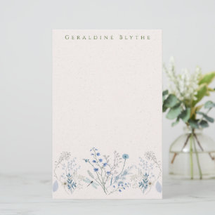 Delicate Blauwe Wilde Bloemenrand Briefpapier