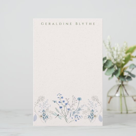 Delicate Blauwe Wilde Bloemenrand  Briefpapier (Staand voorkant)