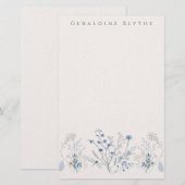 Delicate Blauwe Wilde Bloemenrand  Briefpapier (Voorkant / Achterkant)