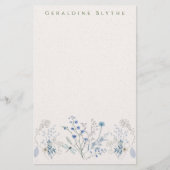 Delicate Blauwe Wilde Bloemenrand  Briefpapier (Voorkant)
