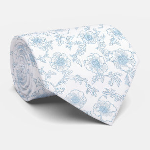 Delicate bloem blauwe toile de jouy halsdoek stropdas