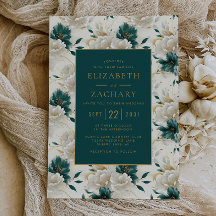 Delicate Bloem Ivory Teal Goud Huwelijk
