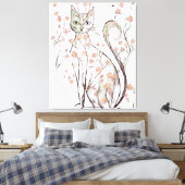 Delicate bloem kat illustratie canvas afdruk (Insitu (Slaapkamer))