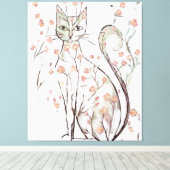 Delicate bloem kat illustratie canvas afdruk (Insitu (Houten vloer))