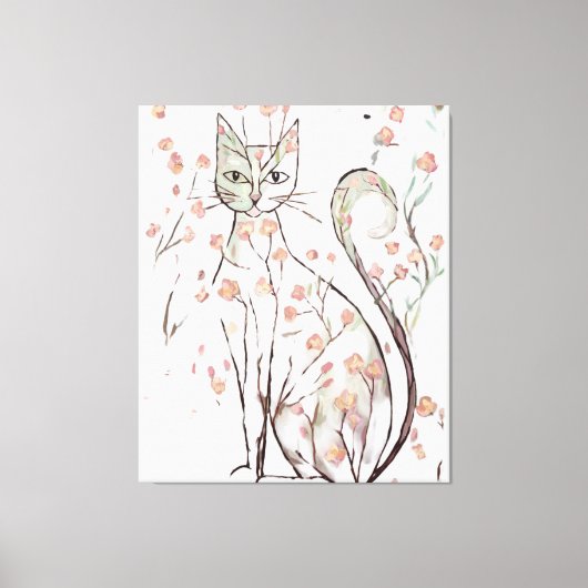 Delicate bloem kat illustratie canvas afdruk (Voorkant)