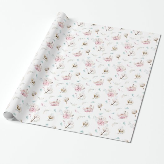 Delicate Bloem & Katoen Cadeaupapier (Uitgerold)