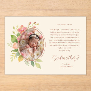 Delicate Bloem Ovaal Fotolijst Godparents Acryl Uitnodigingen