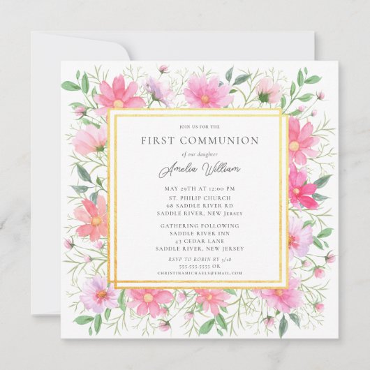 Delicate bloemblaadjes eerste communie kaart (Voorkant)