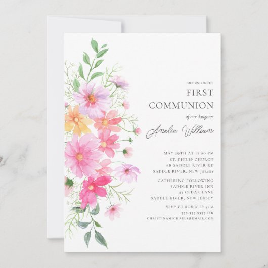 Delicate bloemblaadjes eerste communie kaart (Voorkant)