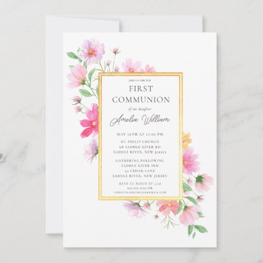 Delicate bloemblaadjes eerste communie kaart (Voorkant)