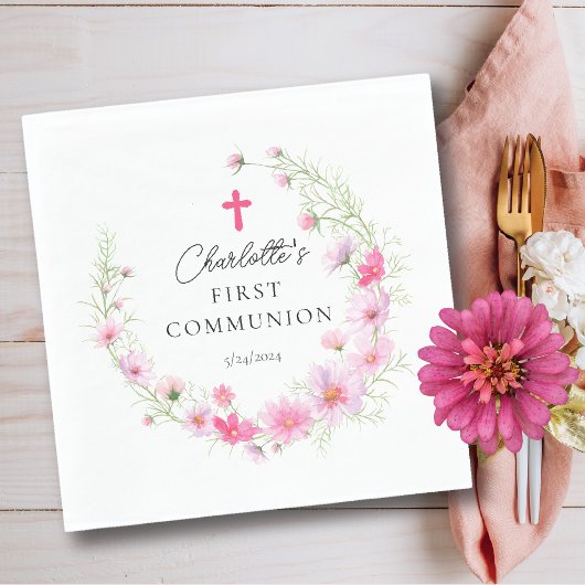 Delicate bloemblaadjes eerste communie servet