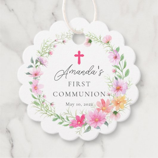 Delicate bloemblaadjes Eerste Heilige Communie Bedankjes Labels (Voorkant)