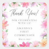 Delicate bloemblaadjes Eerste Heilige Communie Vierkante Sticker (Voorkant)