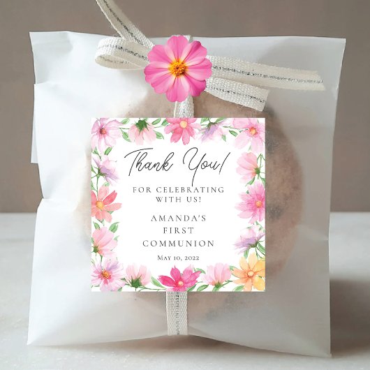 Delicate bloemblaadjes Eerste Heilige Communie Vierkante Sticker