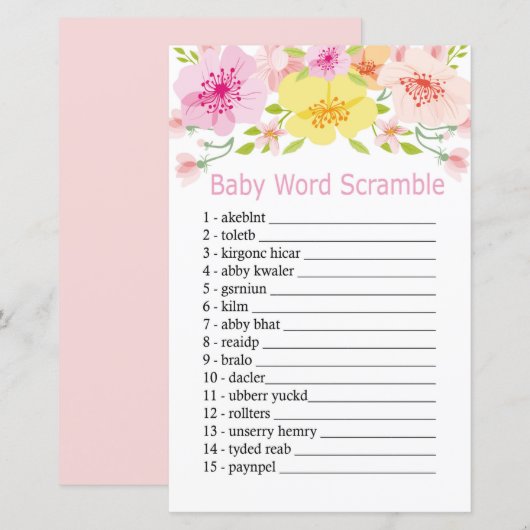Delicate bloemen Baby woord hussel spel (Voorkant / Achterkant)