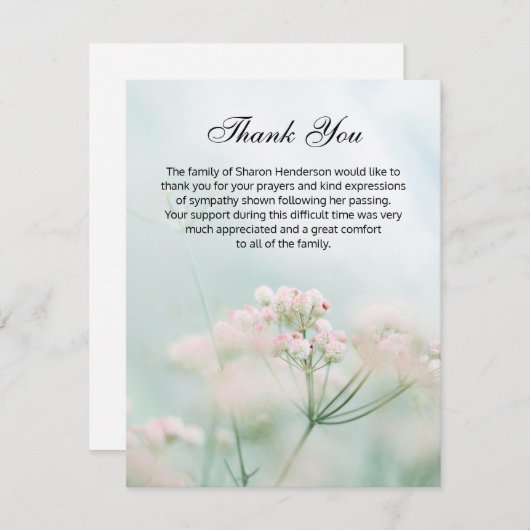 Delicate Bloemen Begrafenis Dank u Opmerking Kaart (Voorkant / Achterkant)