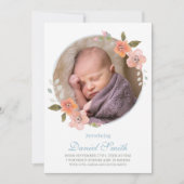 Delicate Bloemen Blauw Baby Aankondiging Foto (Voorkant)