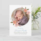 Delicate Bloemen Blauw Baby Aankondiging Foto (Staand voorkant)