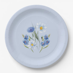 Delicate Bloemen blauw eenvoudig Bruiloft Jubileum Papieren Bordje