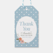Delicate Bloemen Blauwe Polka Dot Dank u Cadeaulabel (Voorkant)