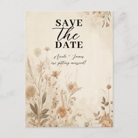 Delicate Bloemen Botanische Boho Bruiloft Aankondigingskaart (Voorkant)