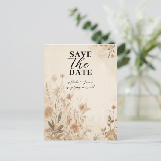  Delicate Bloemen Botanische Boho Bruiloft Aankondigingskaart (Staand voorkant)